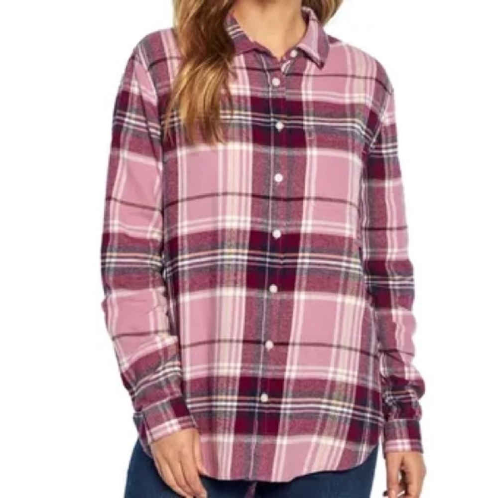 GAP Women's Small Plum Soft Button Down Long Sleeve Boyfriend Flannel Sh…